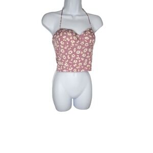 Go Girl Go Pink Daisy Floral Crop Top Halter Bustier Y2K‎ Aesthetic Size M